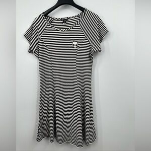 Retro Goth Punk Black & White Striped Skull Knit Skater Dress - XL- By Hot Topic